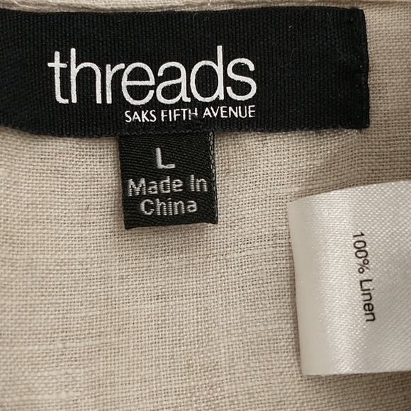 Natural 100% Linen Safari Style Shirt Saks Fifth Ave Neutral 43" Chest SeeMeasur - Picture 7 of 11